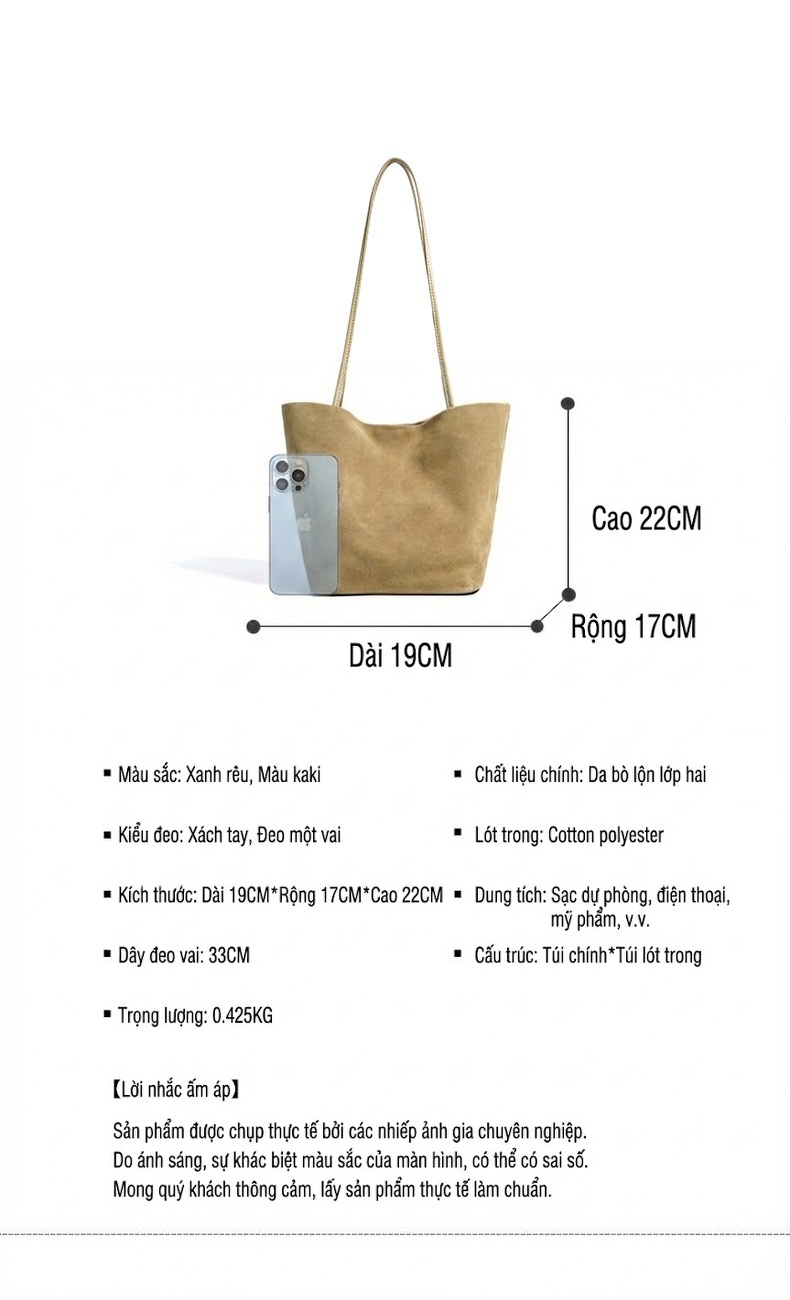 Túi Tote Nữ Da Mờ Đeo Vai Size Lớn Phong Cách Công Sở Màu Nâu, Be chi tiết 23