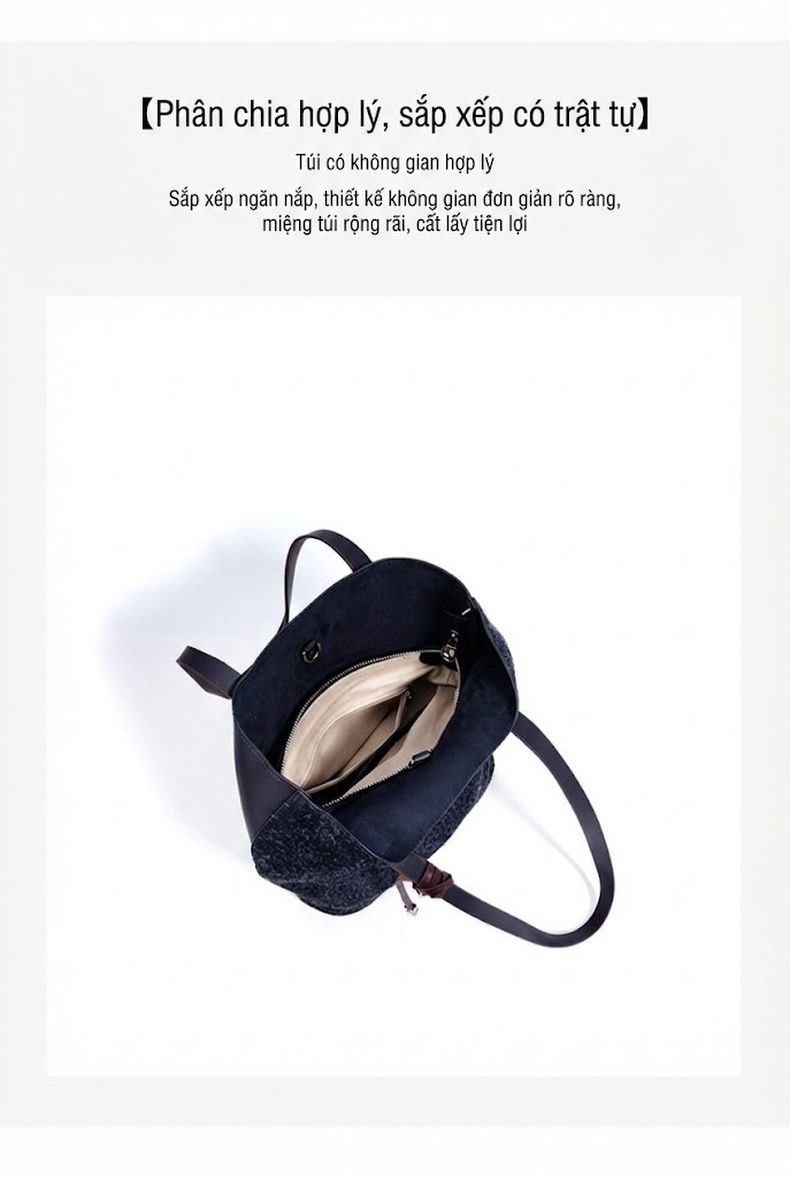 Túi Tote Nữ Da Mờ Đeo Vai Sức Chứa Lớn Màu Xanh Navy, Đỏ chi tiết 8