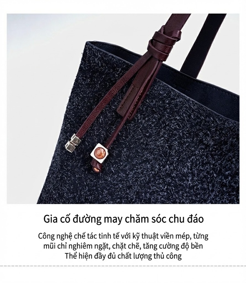 Túi Tote Nữ Da Mờ Đeo Vai Sức Chứa Lớn Màu Xanh Navy, Đỏ chi tiết 12