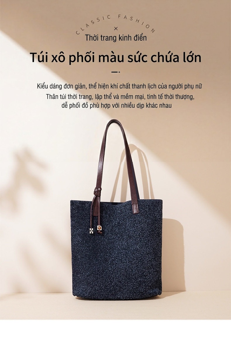 Túi Tote Nữ Da Mờ Đeo Vai Sức Chứa Lớn Màu Xanh Navy, Đỏ chi tiết 1