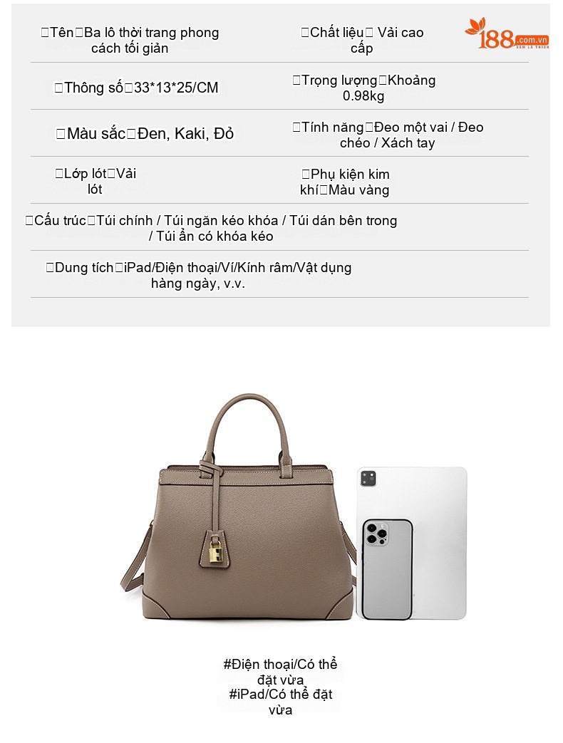Túi Tote Nữ Da Mờ Đựng Laptop Công Sở Thời Trang Màu Nâu, Đỏ chi tiết 5
