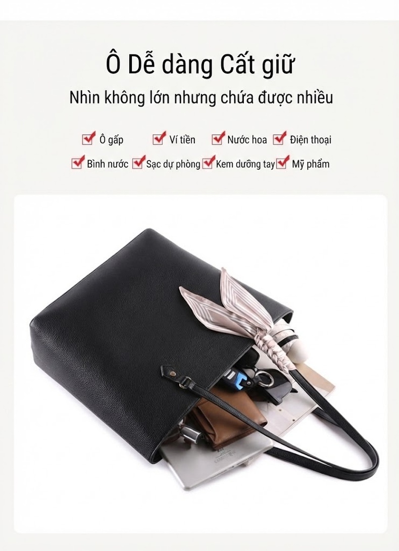 Túi Tote Nữ Da Mờ Đựng Vừa A4 Công Sở Đi Làm Hàng Ngày Màu Đen chi tiết 7