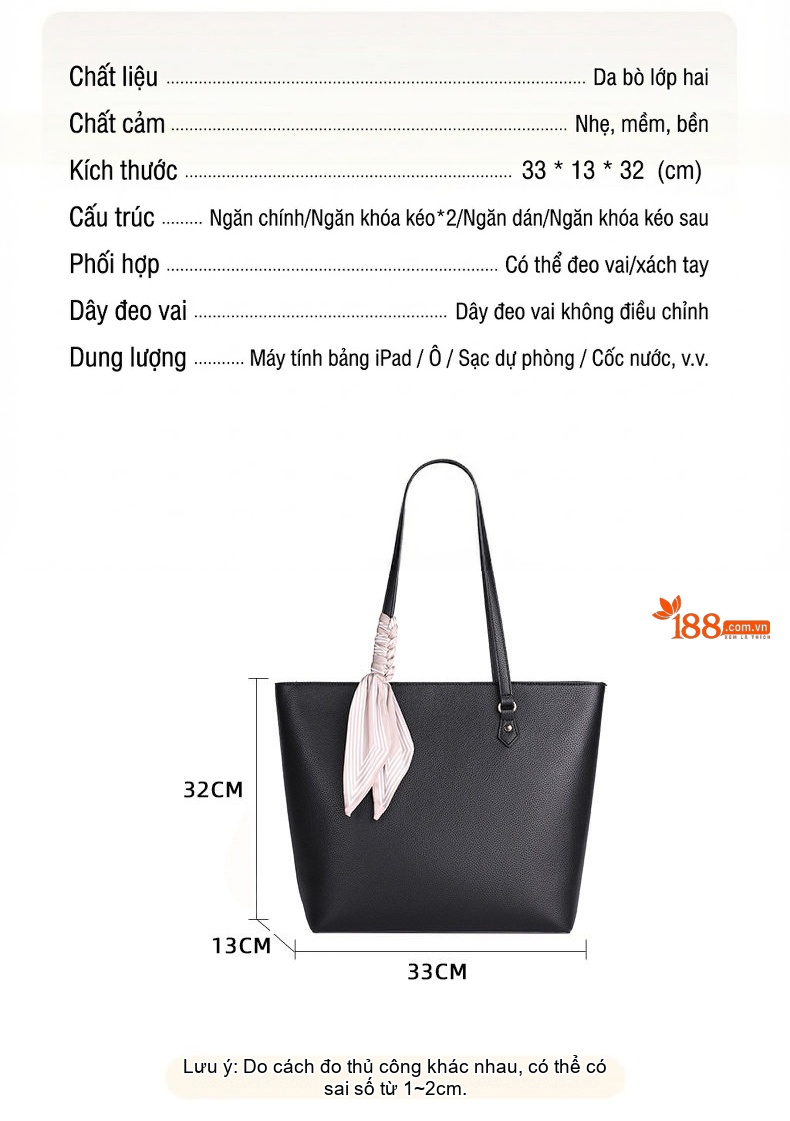 Túi Tote Nữ Da Mờ Đựng Vừa A4 Công Sở Đi Làm Hàng Ngày Màu Đen chi tiết 16