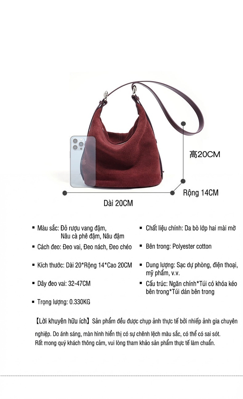 Túi Tote Nữ Da Mờ Hai Tầng Đựng Vừa A4 Công Sở Phong Cách Cổ Điển Màu Đỏ Rượu Vang, Nâu chi tiết 7