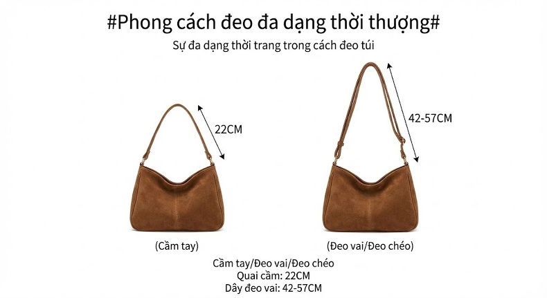 Túi Tote Nữ Da Mờ Hàn Quốc Đeo Vai, Đeo Chéo Sức Chứa Lớn Màu Nâu, Be chi tiết 11