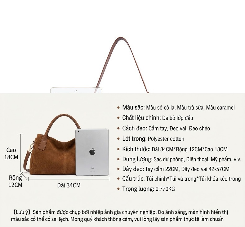 Túi Tote Nữ Da Mờ Hàn Quốc Đeo Vai, Đeo Chéo Sức Chứa Lớn Màu Nâu, Be chi tiết 9