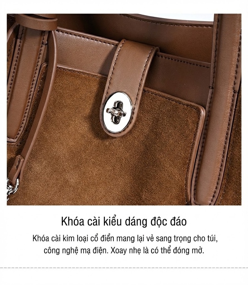 Túi Tote Nữ Da Mờ Lớn Đựng Tài Liệu Đi Làm Phong Cách Cổ Điển Màu Nâu chi tiết 13