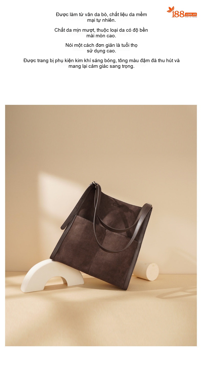 Túi Tote Nữ Da Mờ Lớn Đựng Vừa A4 Phong Cách Retro Màu Nâu chi tiết 6