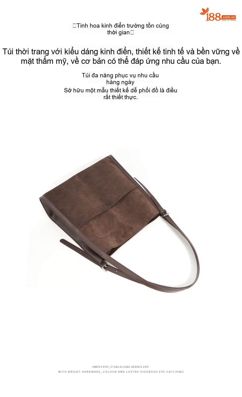 Túi Tote Nữ Da Mờ Lớn Đựng Vừa A4 Phong Cách Retro Màu Nâu chi tiết 7