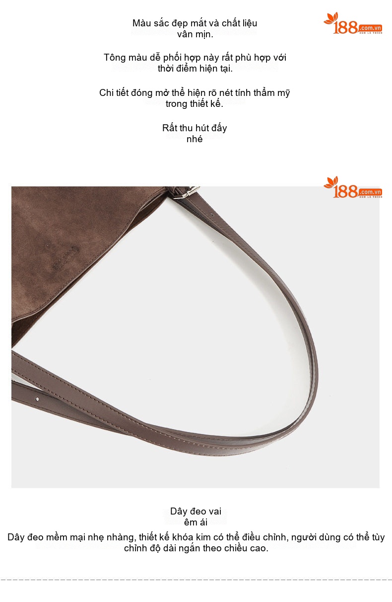 Túi Tote Nữ Da Mờ Lớn Đựng Vừa A4 Phong Cách Retro Màu Nâu chi tiết 12