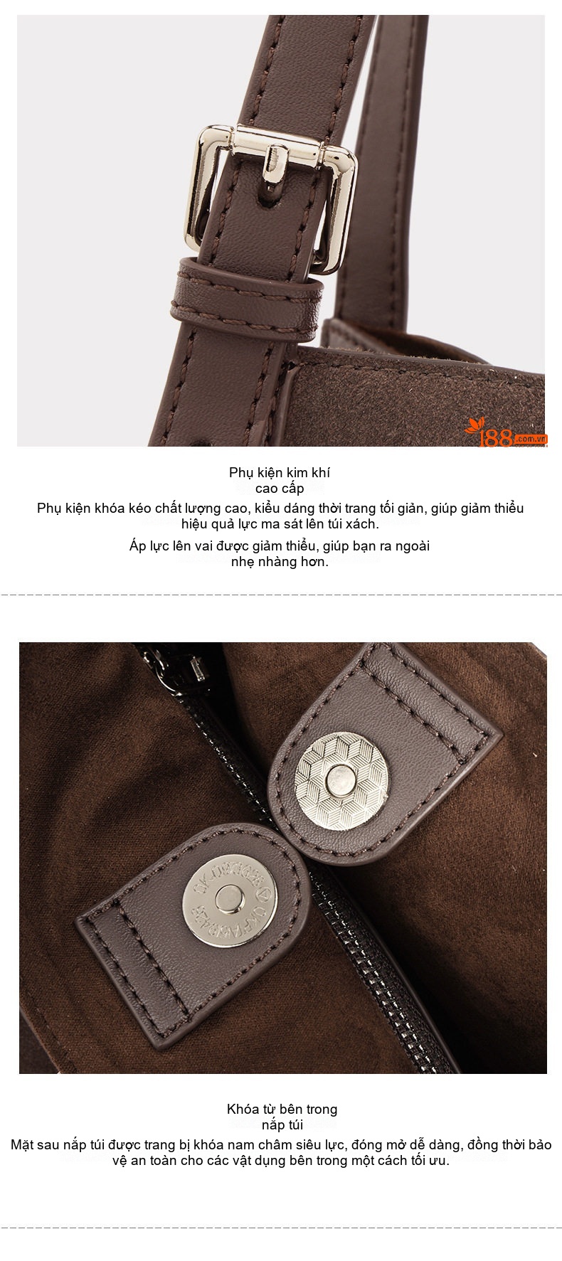 Túi Tote Nữ Da Mờ Lớn Đựng Vừa A4 Phong Cách Retro Màu Nâu chi tiết 13