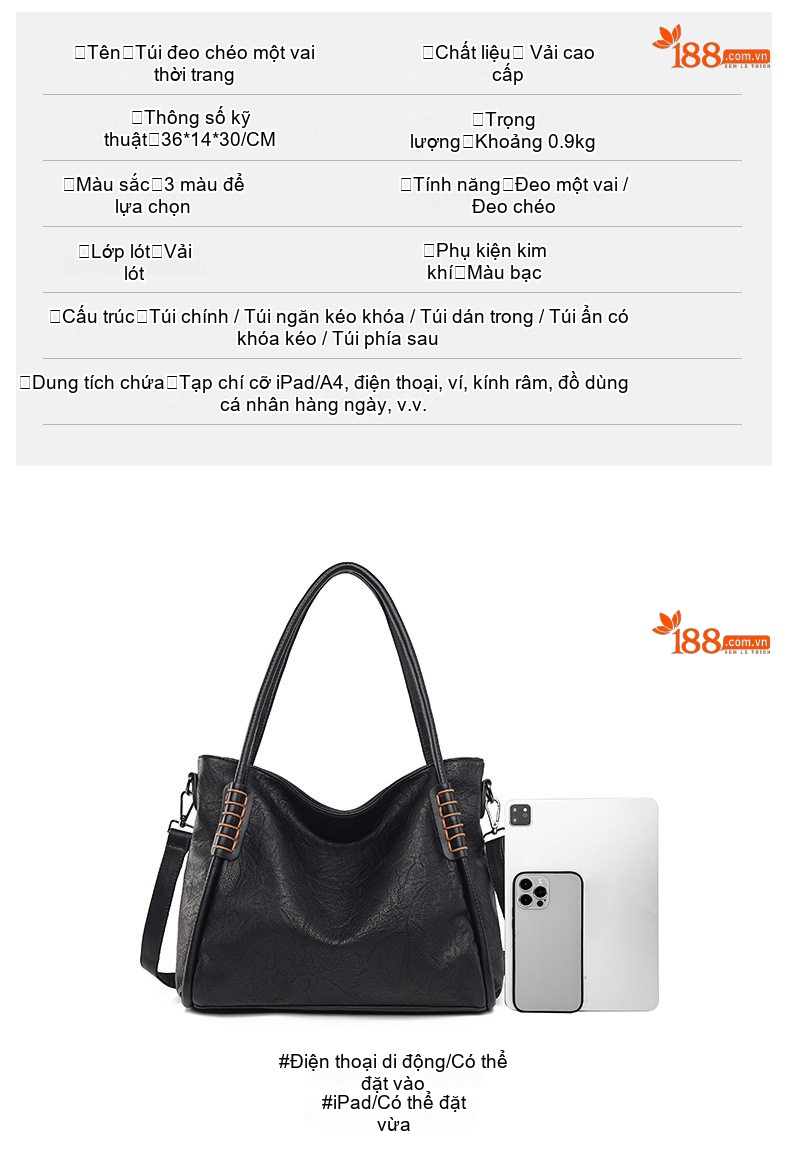 Túi Tote Nữ Da Mờ Phong Cách Hàn Quốc, Túi Đeo Vai, Túi Đeo Chéo Công Sở, Túi Xách Nữ Đựng Laptop Màu Đen, Trắng, Nâu chi tiết 5