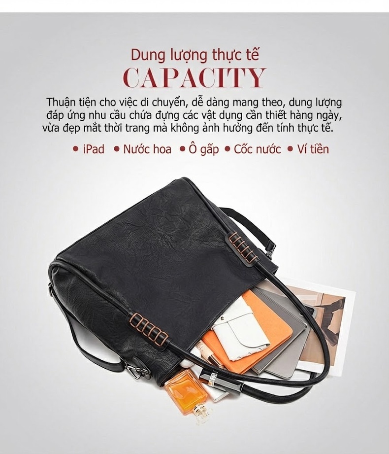 Túi Tote Nữ Da Mờ Phong Cách Hàn Quốc, Túi Đeo Vai, Túi Đeo Chéo Công Sở, Túi Xách Nữ Đựng Laptop Màu Đen, Trắng, Nâu chi tiết 11