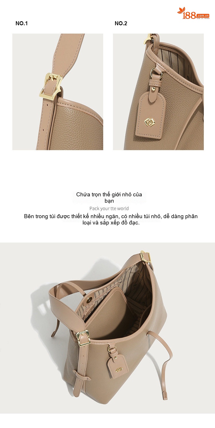 Túi Tote Nữ Da Mờ Sức Chứa Lớn Đeo Vai, Đeo Chéo Thiết Kế Tối Giản Màu Be, Đen, Trắng chi tiết 4