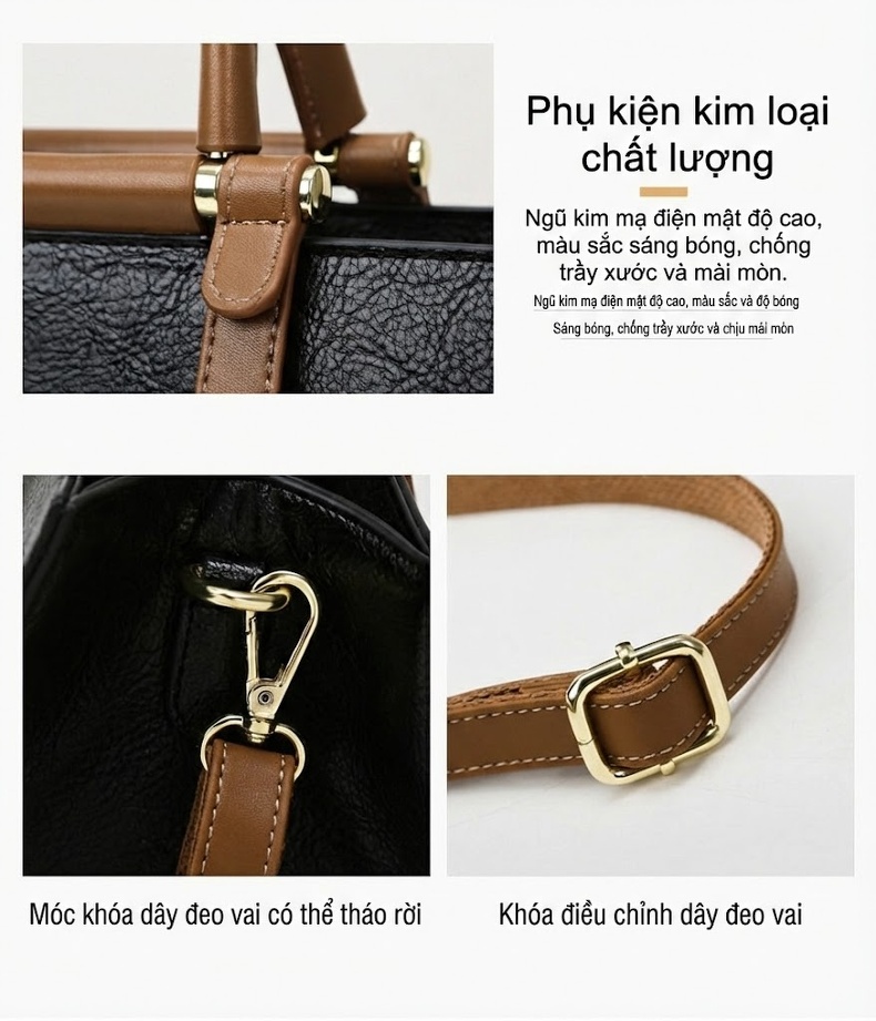 Túi Tote Nữ Da Mờ Sức Chứa Lớn Đeo Vai Phong Cách Thời Trang Màu Đen, Nâu chi tiết 6