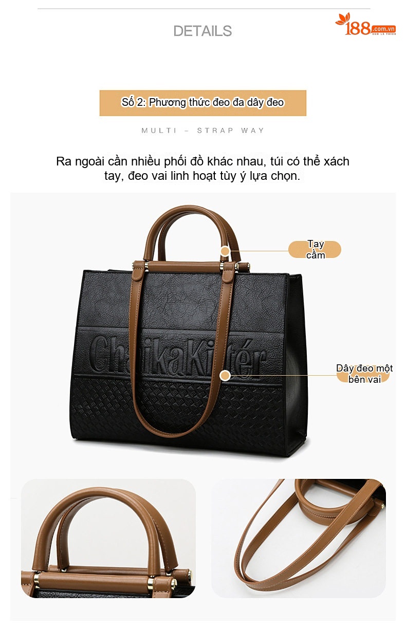 Túi Tote Nữ Da Mờ Sức Chứa Lớn Đeo Vai Phong Cách Thời Trang Màu Đen, Nâu chi tiết 7