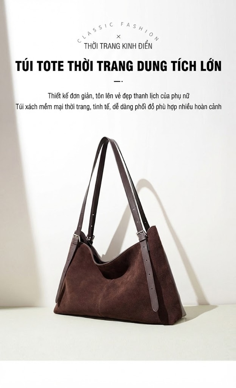 Túi Tote Nữ Da Mờ Sức Chứa Lớn Phong Cách Hàn Quốc Màu Nâu chi tiết 2