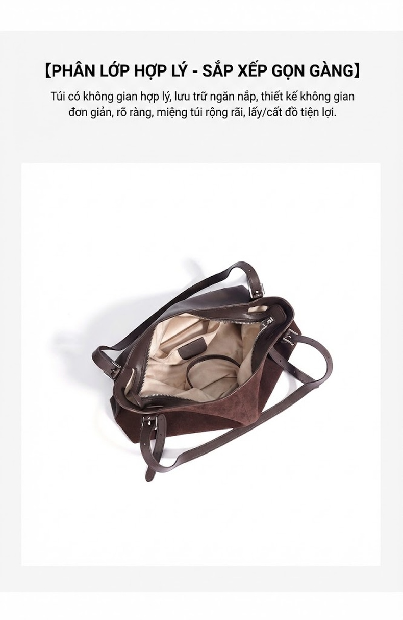 Túi Tote Nữ Da Mờ Sức Chứa Lớn Phong Cách Hàn Quốc Màu Nâu chi tiết 11