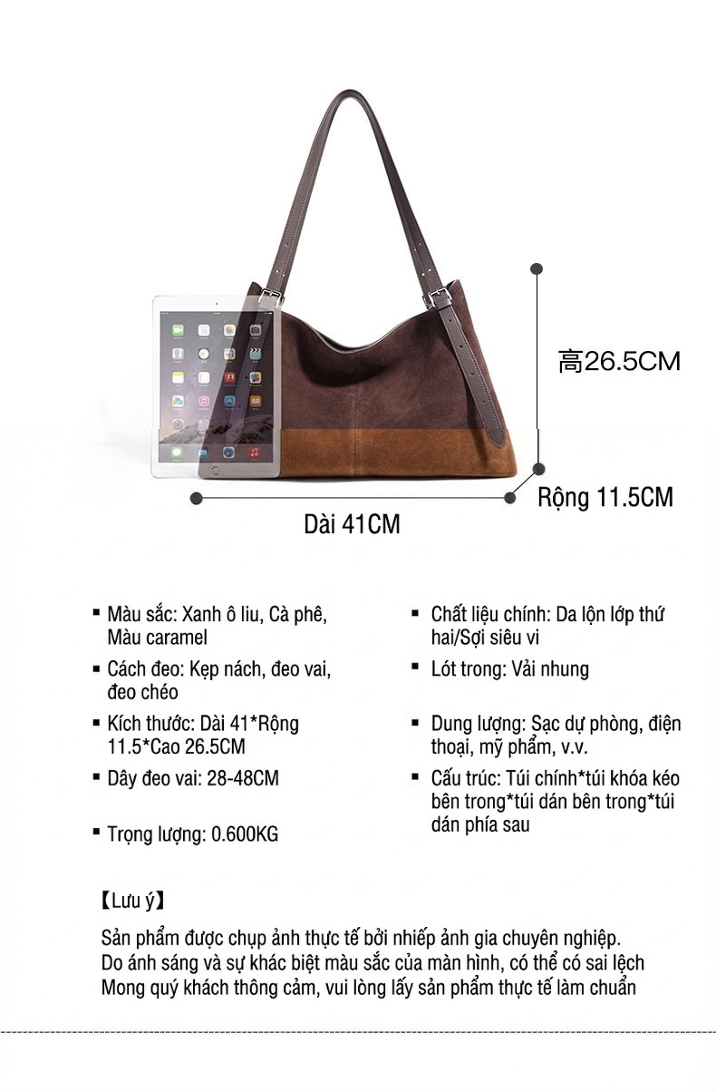 Túi Tote Nữ Da Mờ Sức Chứa Lớn Phong Cách Hàn Quốc Màu Nâu chi tiết 9