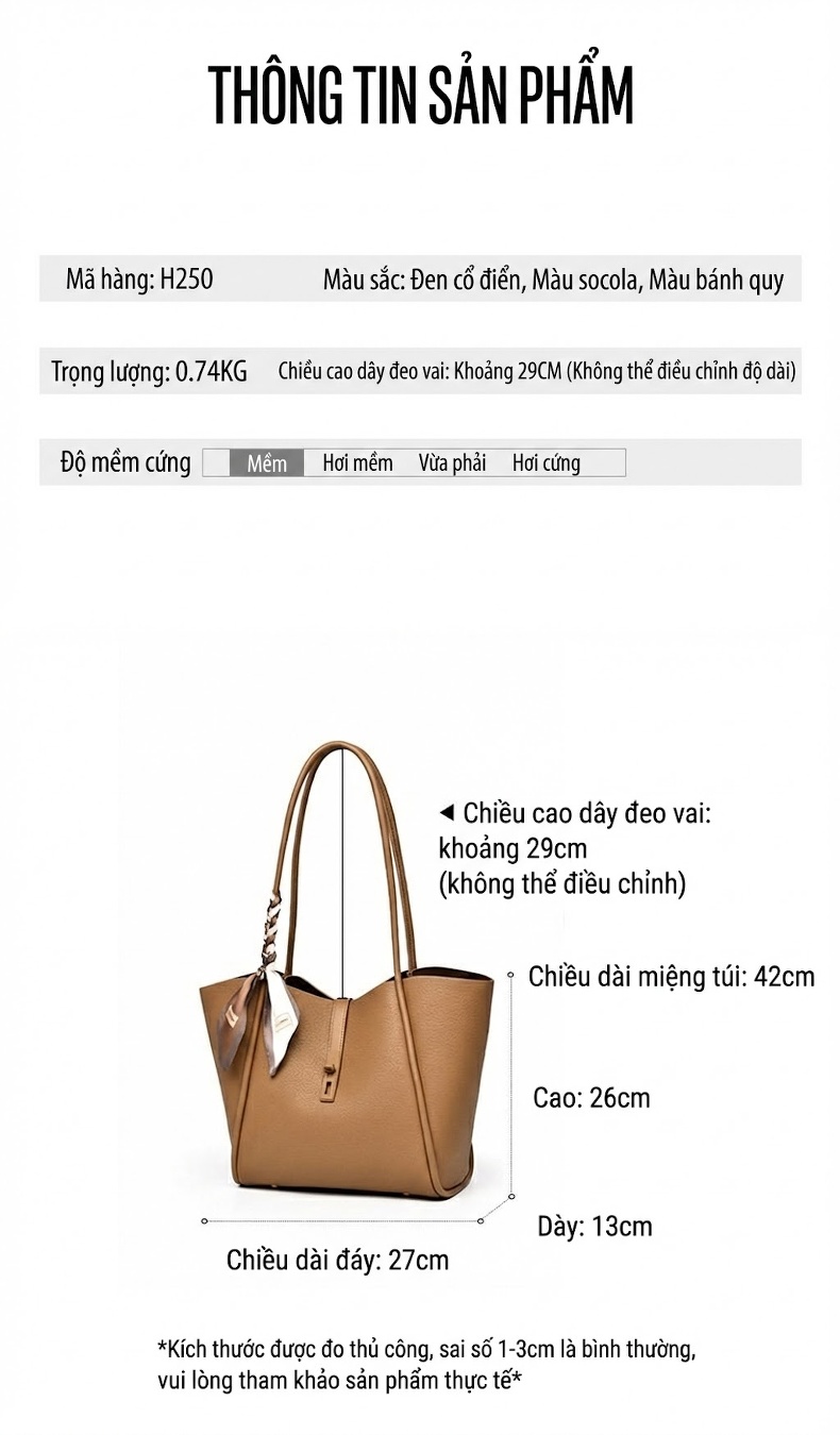 Túi Tote Nữ Da Mờ Sức Chứa Lớn Phong Cách Thanh Lịch Màu Nâu, Đen chi tiết 2