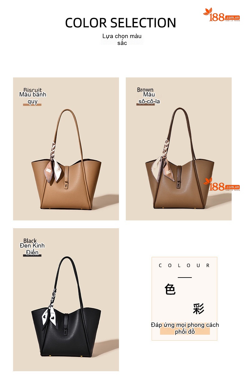 Túi Tote Nữ Da Mờ Sức Chứa Lớn Phong Cách Thanh Lịch Màu Nâu, Đen chi tiết 5