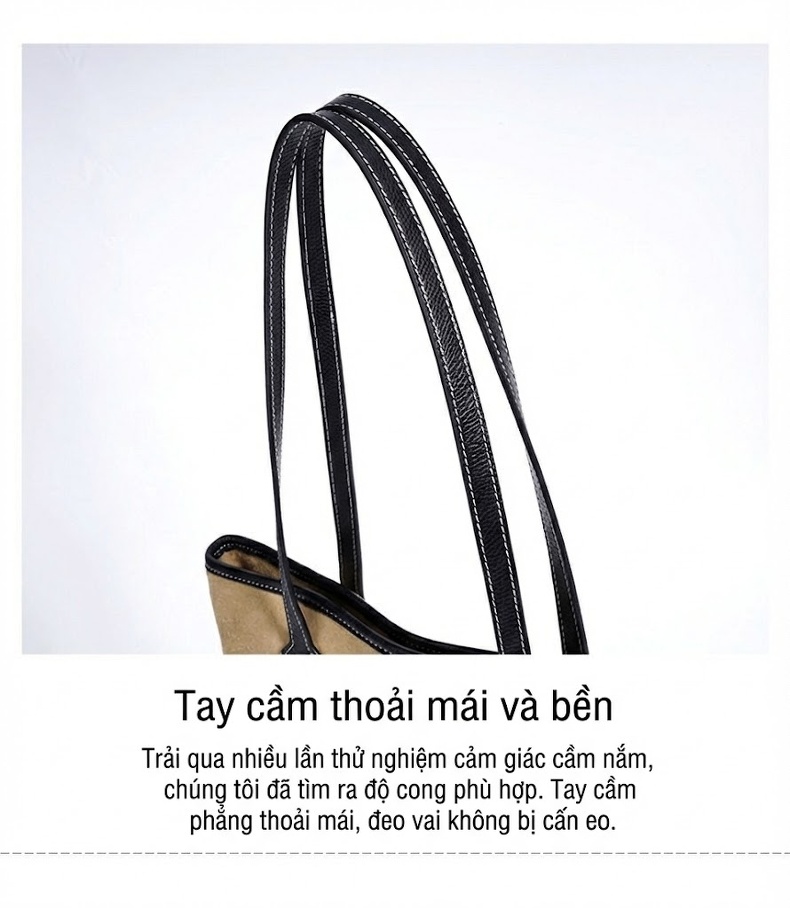 Túi Tote Nữ Da Mờ Sức Chứa Lớn Phong Cách Thời Trang Màu Be, Đen chi tiết 12