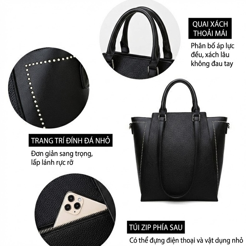 Túi Tote Nữ Da Mờ Sức Chứa Lớn Túi Đeo Vai Túi Xách Tay Công Sở Màu Đen