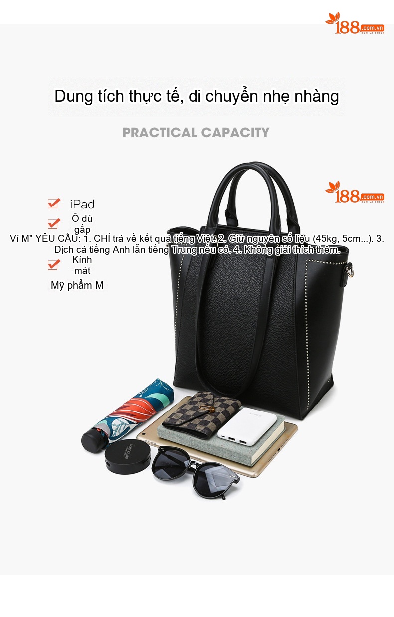 Túi Tote Nữ Da Mờ Sức Chứa Lớn Túi Đeo Vai Túi Xách Tay Công Sở Màu Đen chi tiết 8