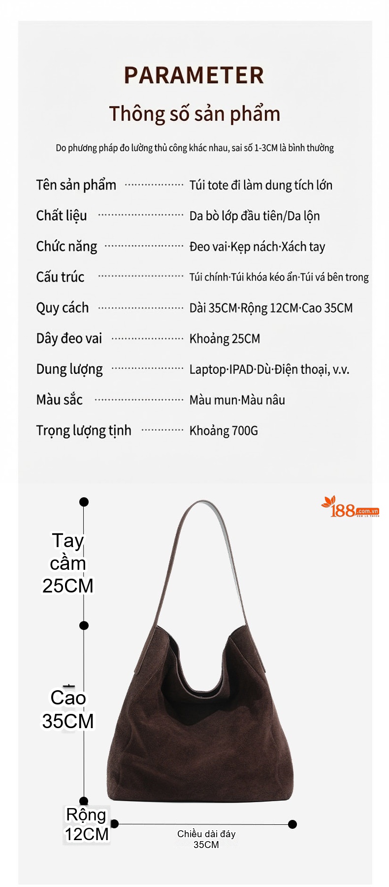 Túi Tote Nữ Da Mờ Suede Đeo Vai Dáng Kẹp Nách Thu Đông Sức Chứa Lớn Màu Nâu, Vàng chi tiết 3