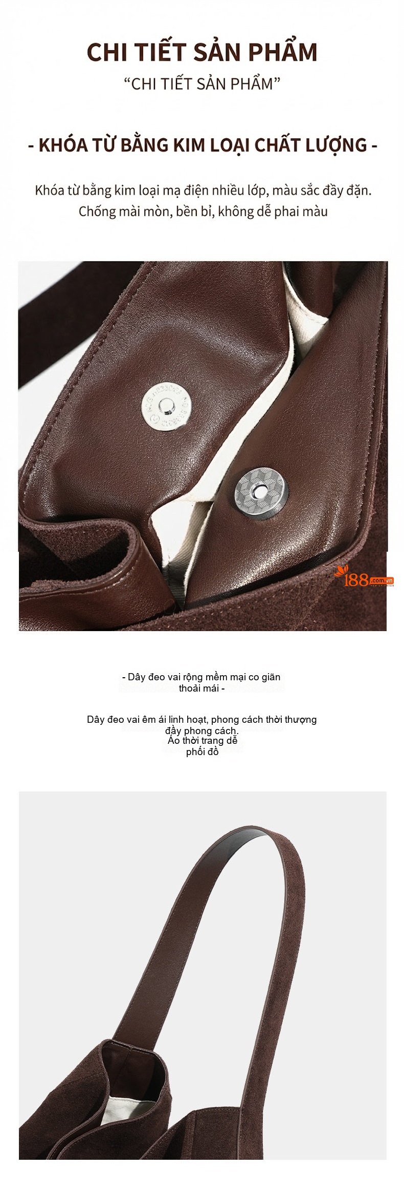 Túi Tote Nữ Da Mờ Suede Đeo Vai Dáng Kẹp Nách Thu Đông Sức Chứa Lớn Màu Nâu, Vàng chi tiết 15