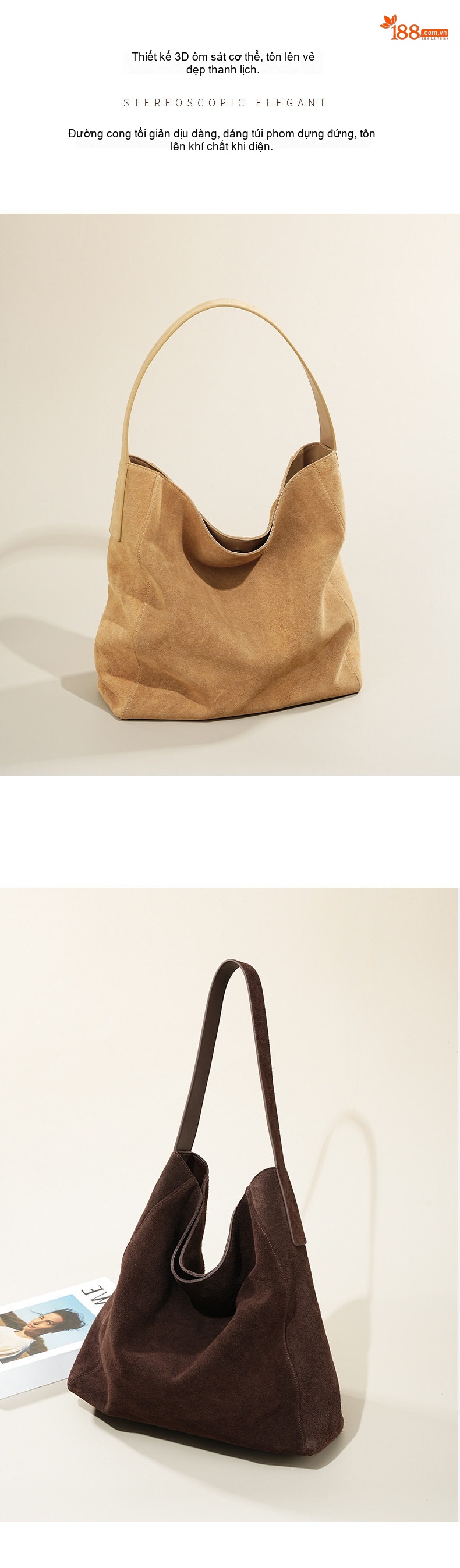 Túi Tote Nữ Da Mờ Suede Đeo Vai Dáng Kẹp Nách Thu Đông Sức Chứa Lớn Màu Nâu, Vàng chi tiết 14