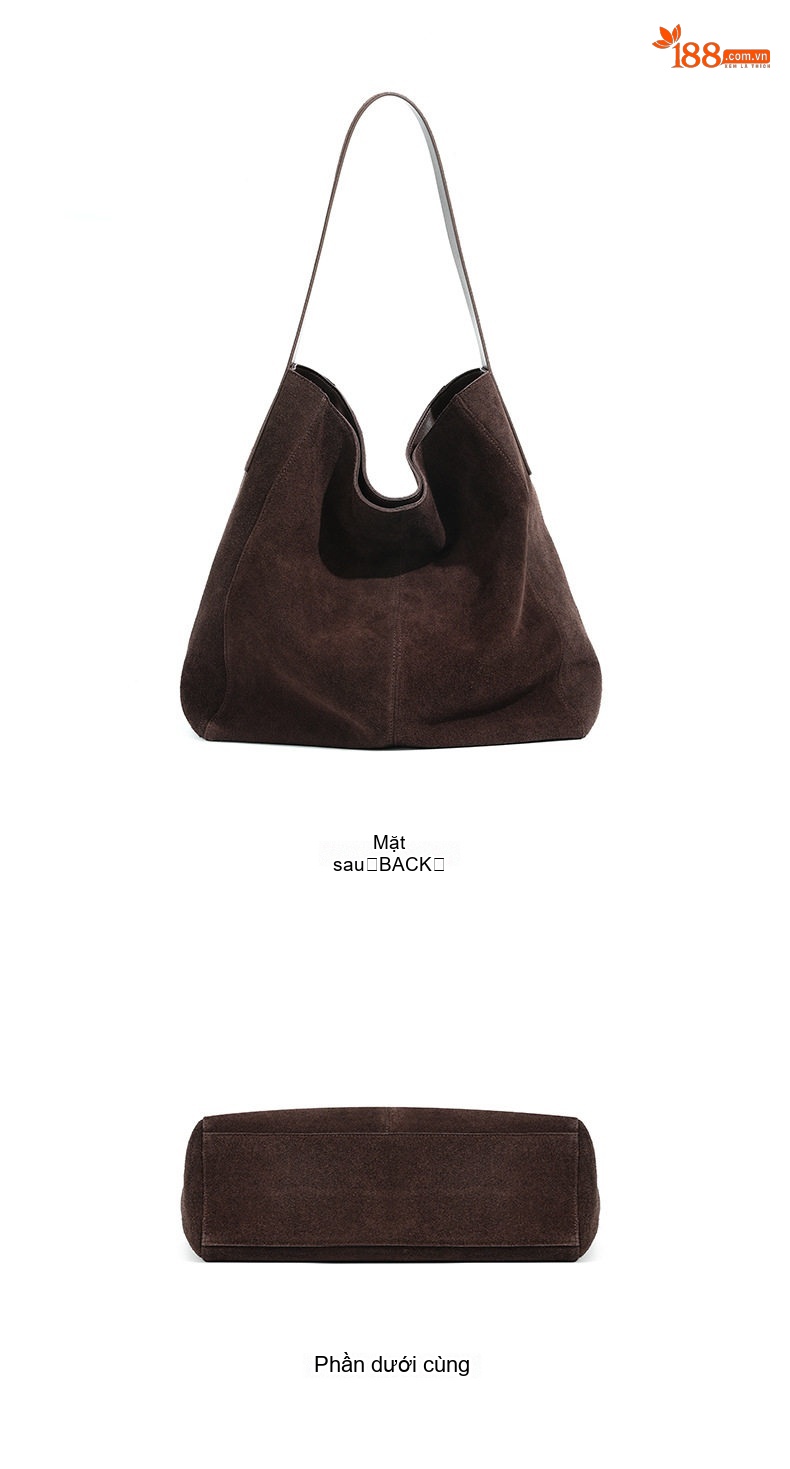 Túi Tote Nữ Da Mờ Suede Đeo Vai Dáng Kẹp Nách Thu Đông Sức Chứa Lớn Màu Nâu, Vàng chi tiết 19