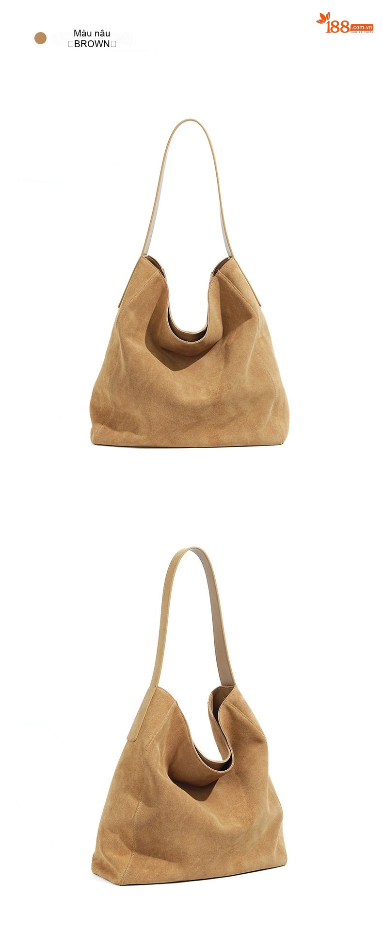 Túi Tote Nữ Da Mờ Suede Đeo Vai Dáng Kẹp Nách Thu Đông Sức Chứa Lớn Màu Nâu, Vàng chi tiết 20