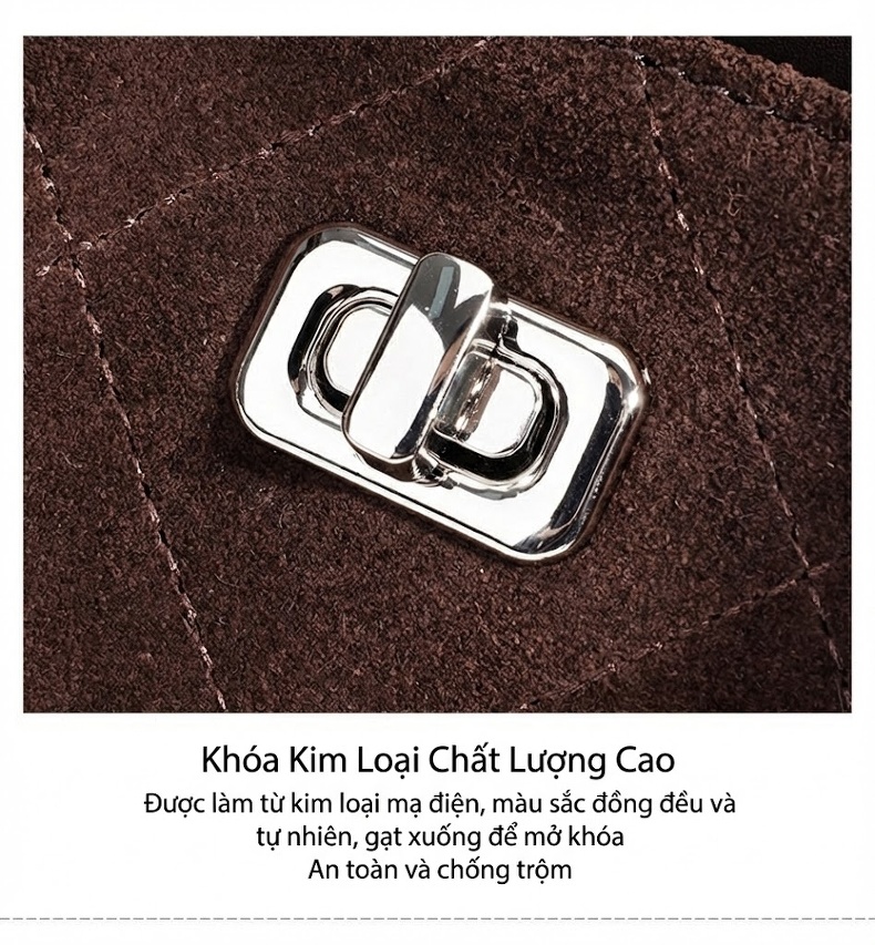 Túi Tote Nữ Da Mờ Trám Ô Lớn Đựng Vừa A4 Quai Xách Tay & Đeo Vai Dây Xích Màu Nâu, Đen, Trắng chi tiết 14
