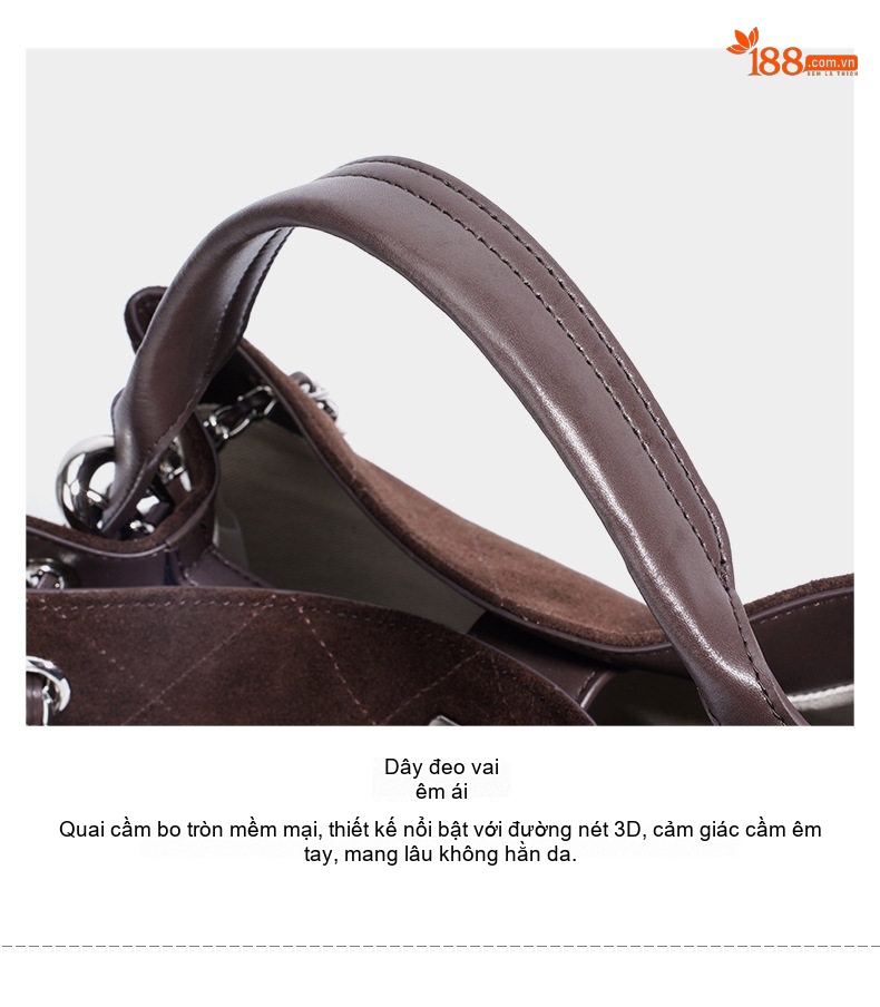 Túi Tote Nữ Da Mờ Trám Ô Lớn Đựng Vừa A4 Quai Xách Tay & Đeo Vai Dây Xích Màu Nâu, Đen, Trắng chi tiết 15