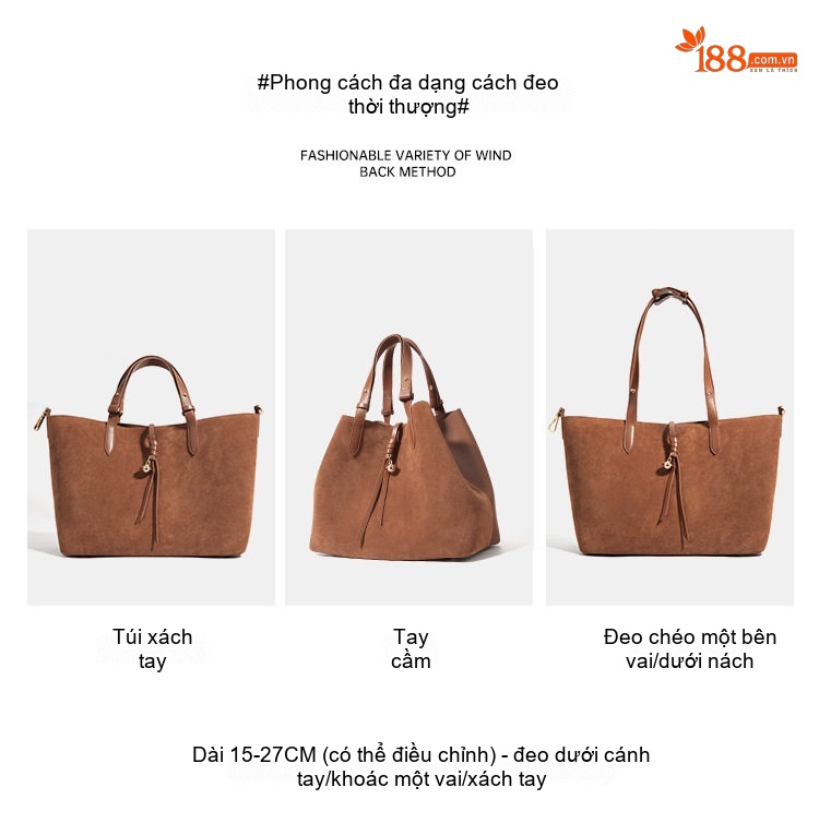 Túi Tote Nữ Da Mờ Vintage Lớn Đựng Vừa A4 Màu Nâu chi tiết 8