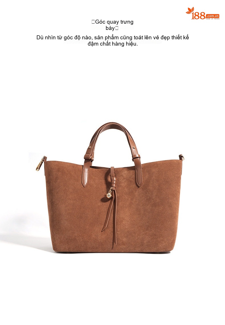 Túi Tote Nữ Da Mờ Vintage Lớn Đựng Vừa A4 Màu Nâu chi tiết 12
