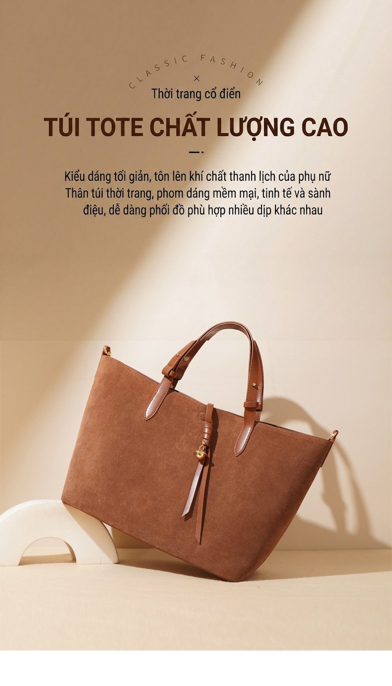 Túi Tote Nữ Da Mờ Vintage Lớn Đựng Vừa A4 Màu Nâu chi tiết 1