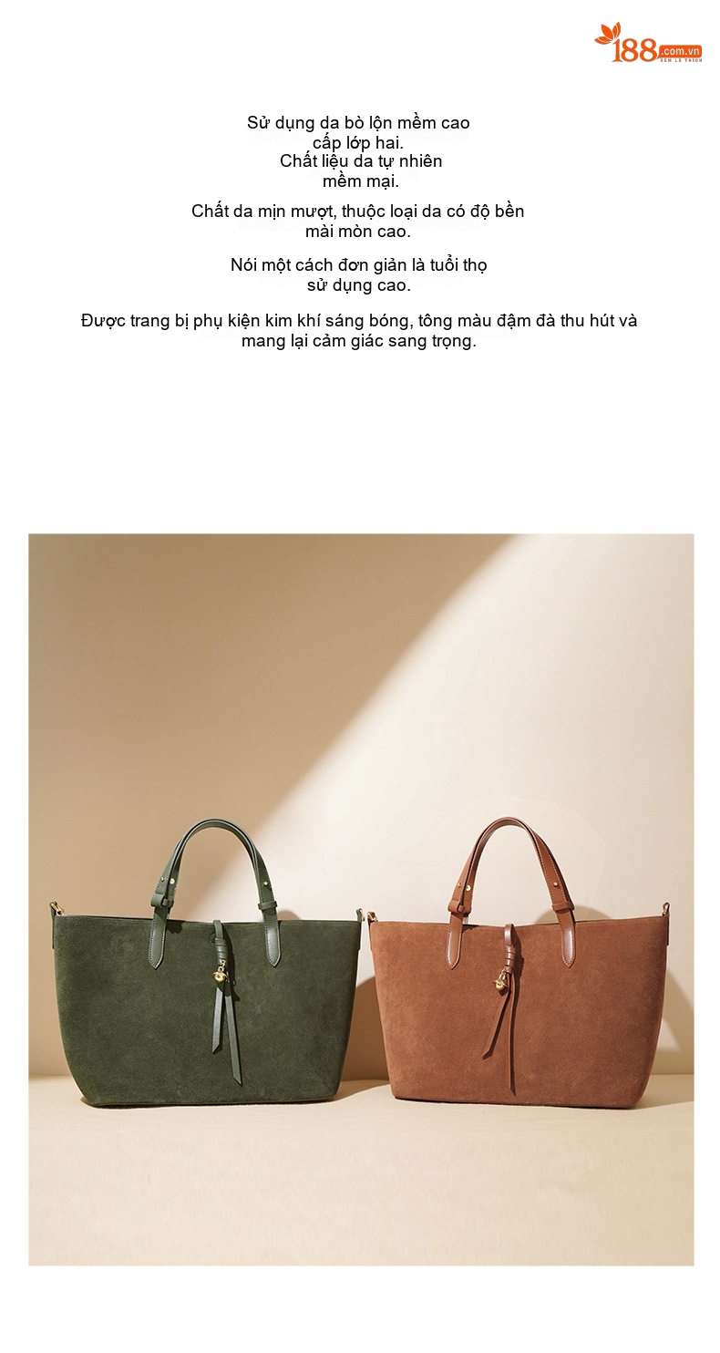 Túi Tote Nữ Da Mờ Vintage Lớn Đựng Vừa A4 Màu Nâu chi tiết 2