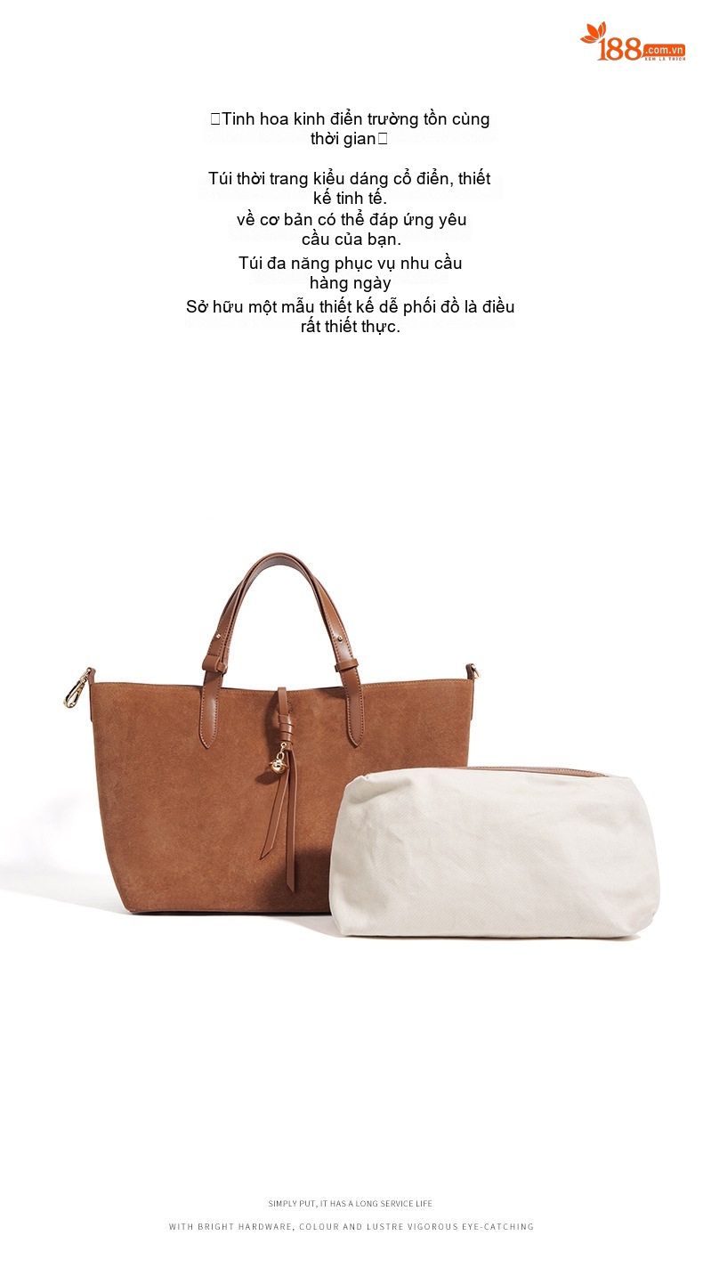 Túi Tote Nữ Da Mờ Vintage Lớn Đựng Vừa A4 Màu Nâu chi tiết 5
