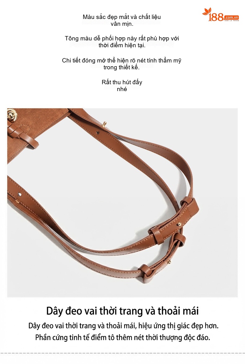 Túi Tote Nữ Da Mờ Vintage Lớn Đựng Vừa A4 Màu Nâu chi tiết 10