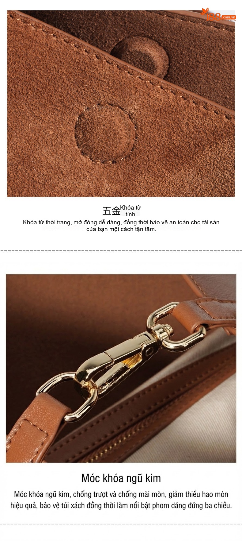 Túi Tote Nữ Da Mờ Vintage Lớn Đựng Vừa A4 Màu Nâu chi tiết 11