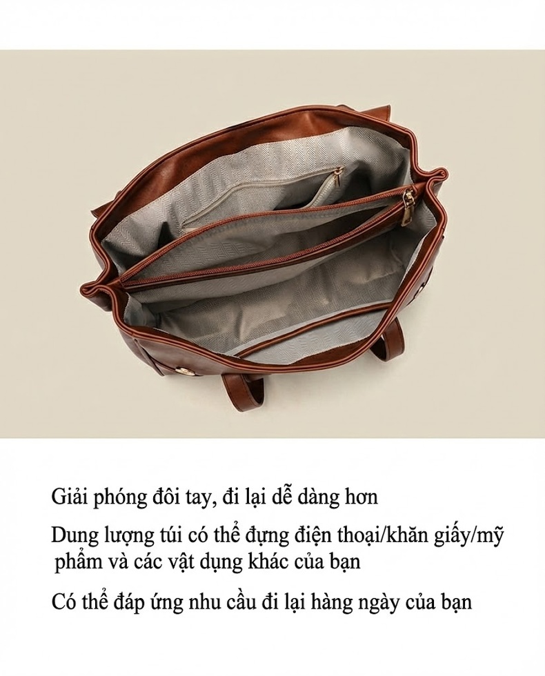 Túi Tote Nữ Da Mộc Thủ Công Dáng Công Sở Đựng Tài Liệu A4 Màu Nâu, Đen chi tiết 3