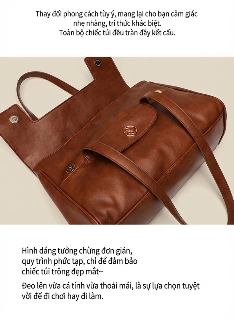 Túi Tote Nữ Da Mộc Thủ Công Dáng Công Sở Đựng Tài Liệu A4 Màu Nâu, Đen chi tiết 7