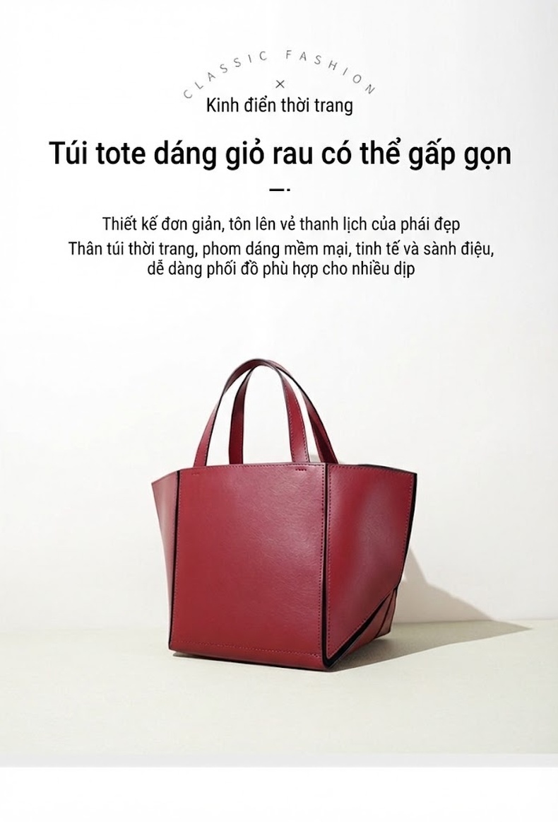 Túi Tote Nữ Đa Năng Kiểu Basket Bag Thiết Kế Đơn Giản Kèm Túi Con Màu Đỏ, Nâu chi tiết 7