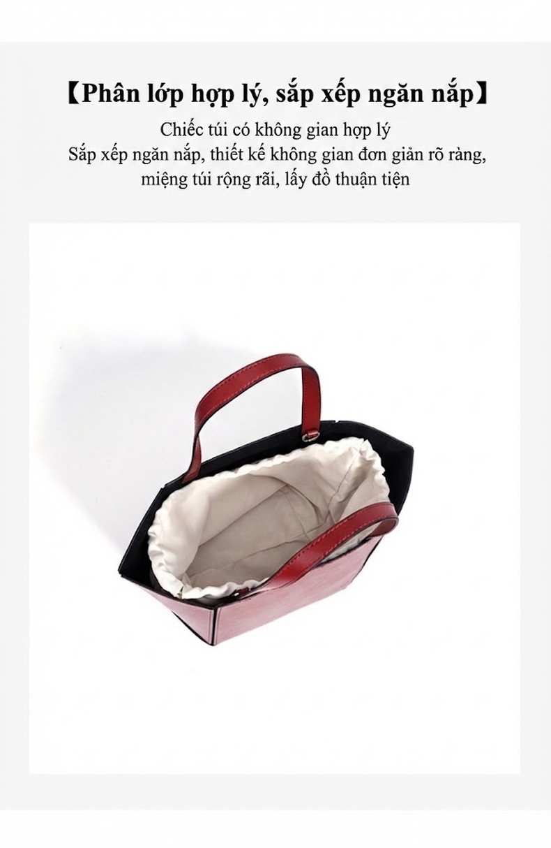 Túi Tote Nữ Đa Năng Kiểu Basket Bag Thiết Kế Đơn Giản Kèm Túi Con Màu Đỏ, Nâu chi tiết 16