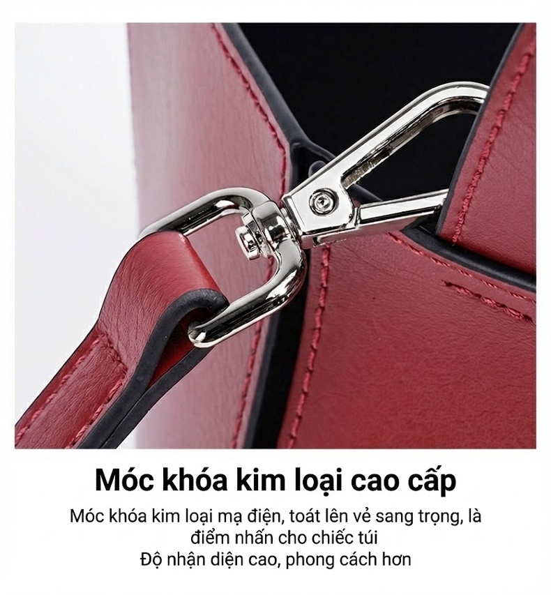 Túi Tote Nữ Đa Năng Kiểu Basket Bag Thiết Kế Đơn Giản Kèm Túi Con Màu Đỏ, Nâu chi tiết 19