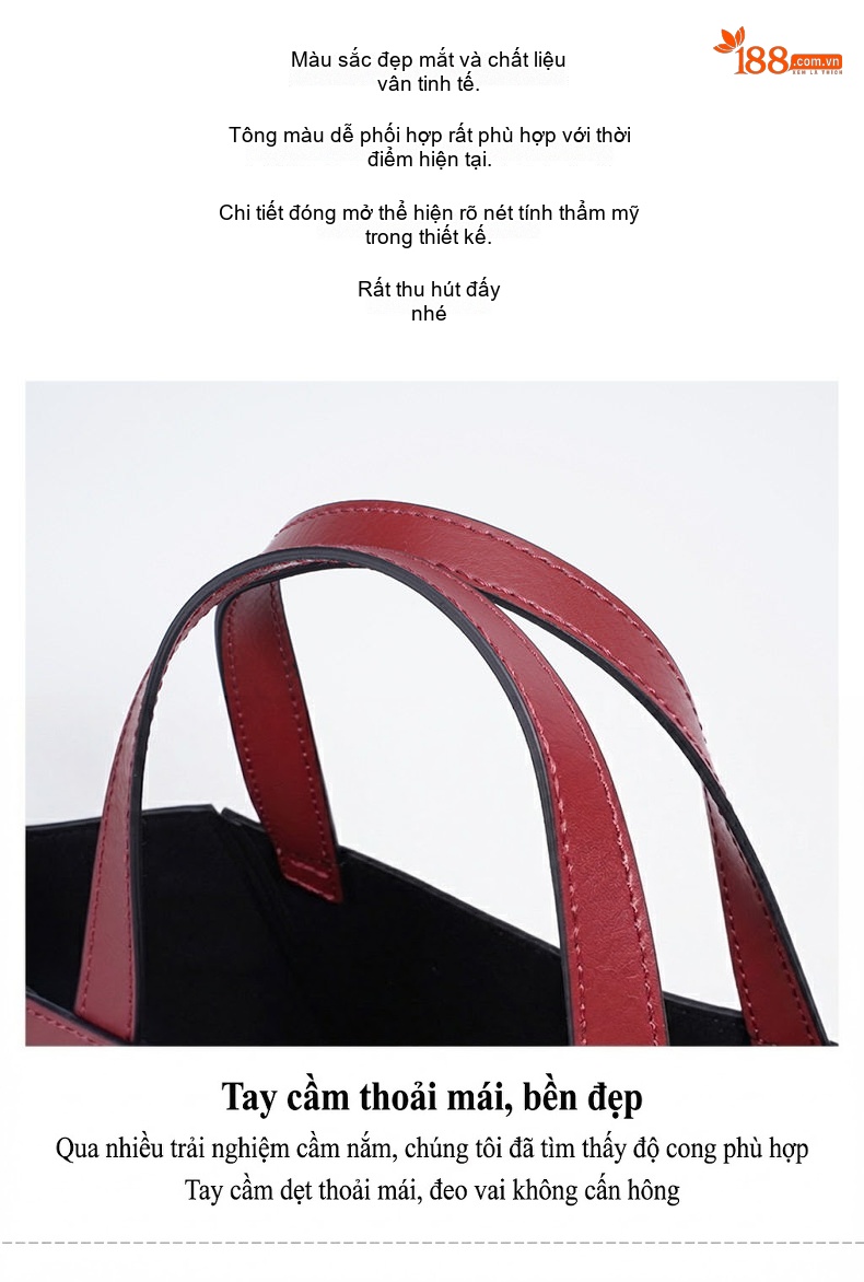 Túi Tote Nữ Đa Năng Kiểu Basket Bag Thiết Kế Đơn Giản Kèm Túi Con Màu Đỏ, Nâu chi tiết 18