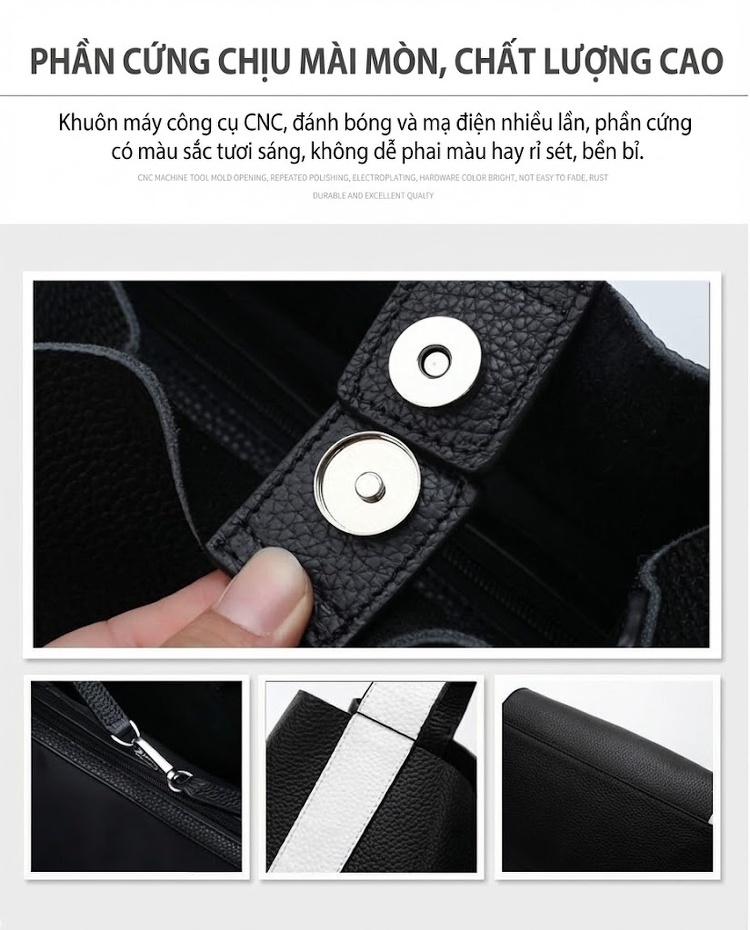 Túi Tote Nữ Da PU Đeo Vai Dáng Lớn Phong Cách Hàn Quốc Màu Đen, Trắng chi tiết 3