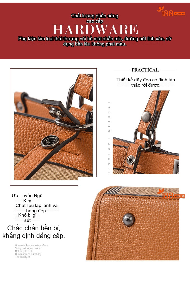 Túi Tote Nữ Da PU Họa Tiết Kẻ Ô Lớn, Túi Đeo Vai Công Sở Đựng Vừa Laptop Màu Nâu, Be, Đỏ, Đen... chi tiết 9